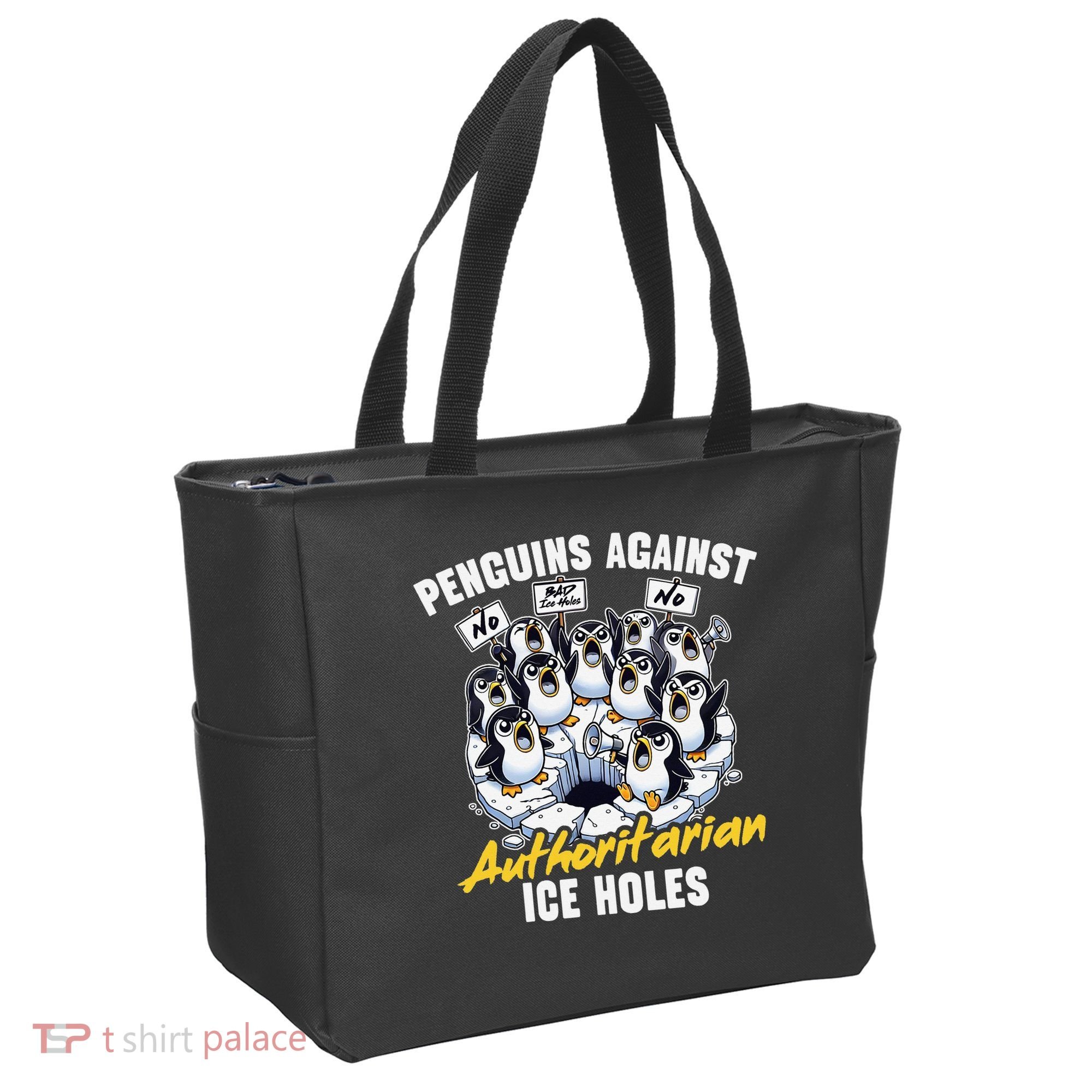 Penguins Against Authoritarian Ice Holes Funny Penguin Tote Bag