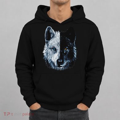Polar And Black Two Face Wolf Split Face Magical Wolves Hoodie