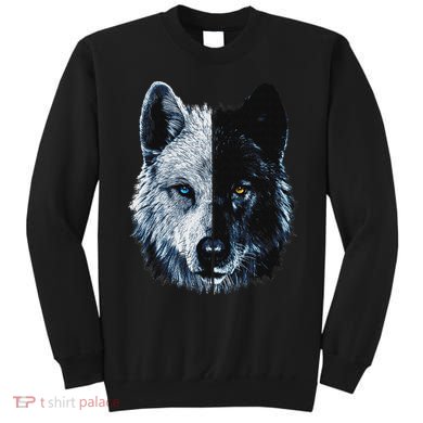 Polar And Black Two Face Wolf Split Face Magical Wolves Sweatshirt