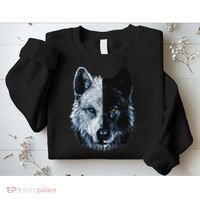 Polar And Black Two Face Wolf Split Face Magical Wolves Sweatshirt thumb 2