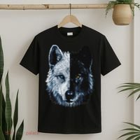 Polar And Black Two Face Wolf Split Face Magical Wolves T-Shirt thumb 2