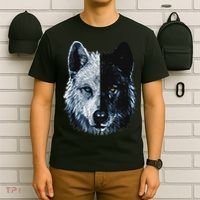 Polar And Black Two Face Wolf Split Face Magical Wolves T-Shirt thumb 6