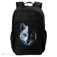 Polar And Black Two Face Wolf Split Face Magical Wolves Backpack thumb 0