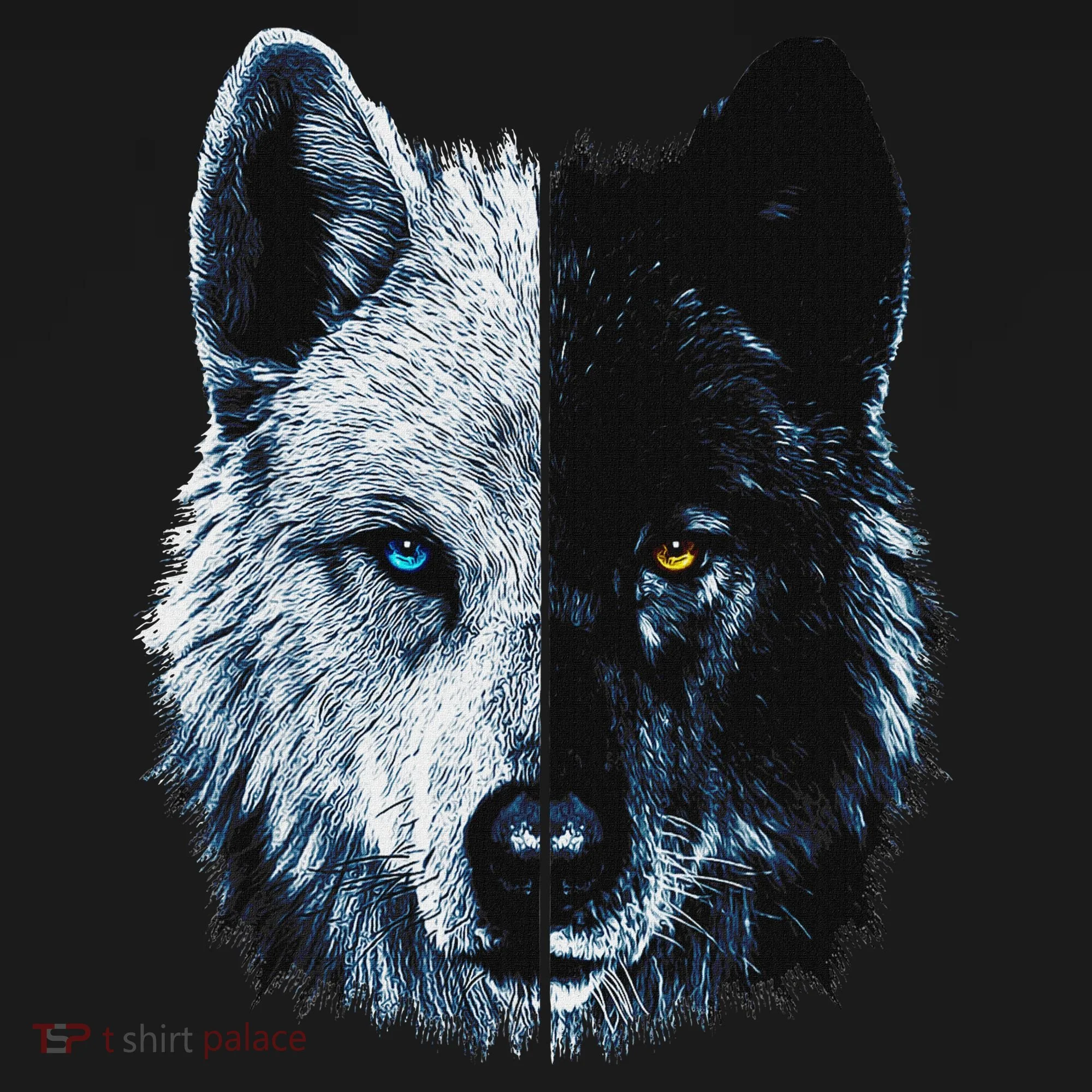 Polar And Black Two Face Wolf Split Face Magical Wolves Backpack