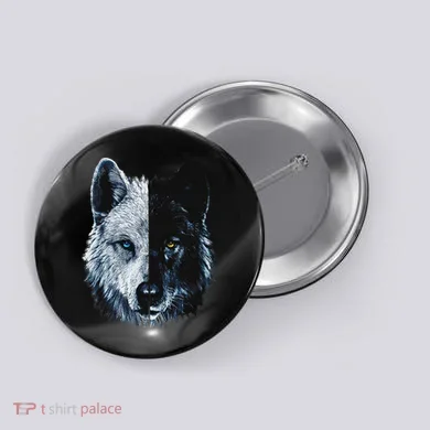 Polar And Black Two Face Wolf Split Face Magical Wolves Button