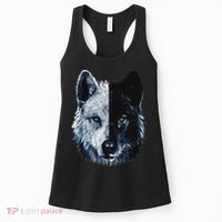 Polar And Black Two Face Wolf Split Face Magical Wolves Women's Tank Top thumb 0
