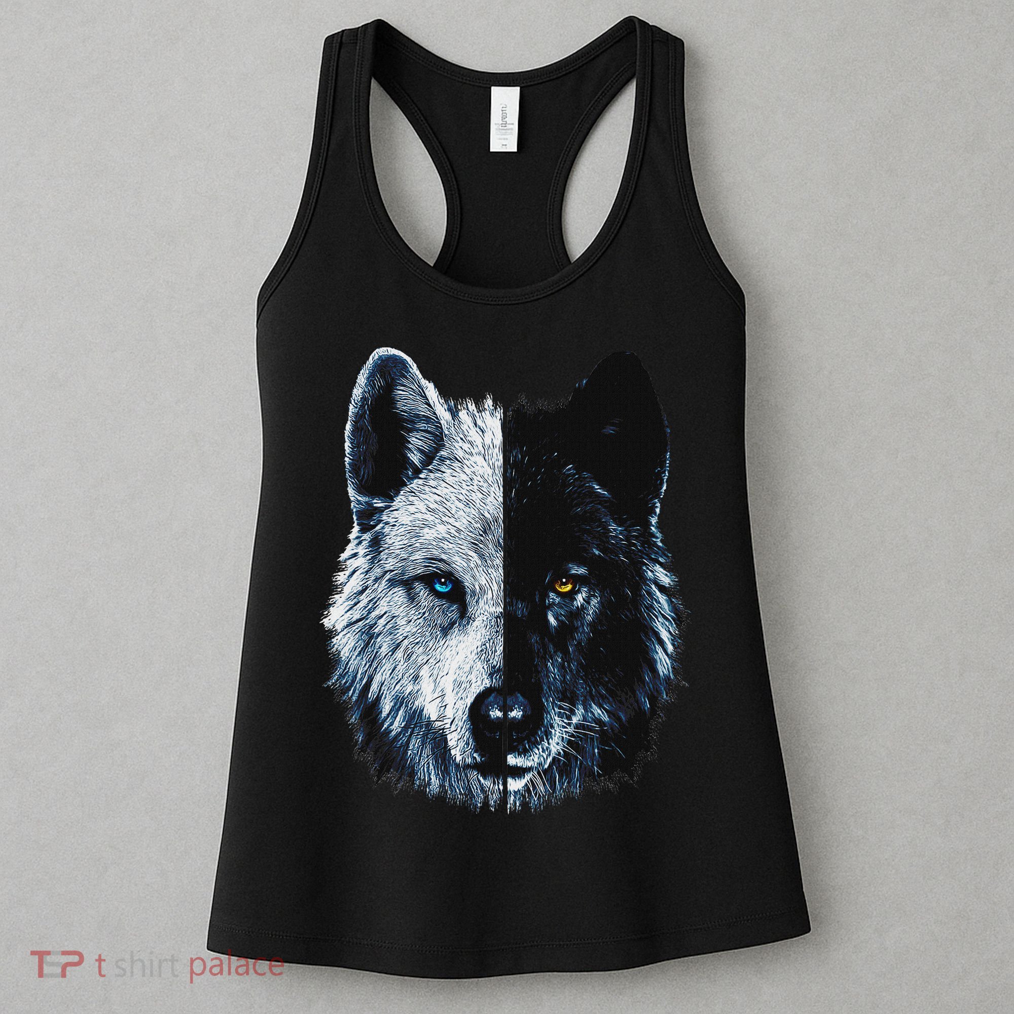 Polar And Black Two Face Wolf Split Face Magical Wolves Women's Tank Top