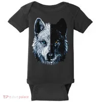 Polar And Black Two Face Wolf Split Face Magical Wolves Baby Bodysuit thumb 0
