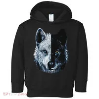 Polar And Black Two Face Wolf Split Face Magical Wolves Toddler Hoodie thumb 0