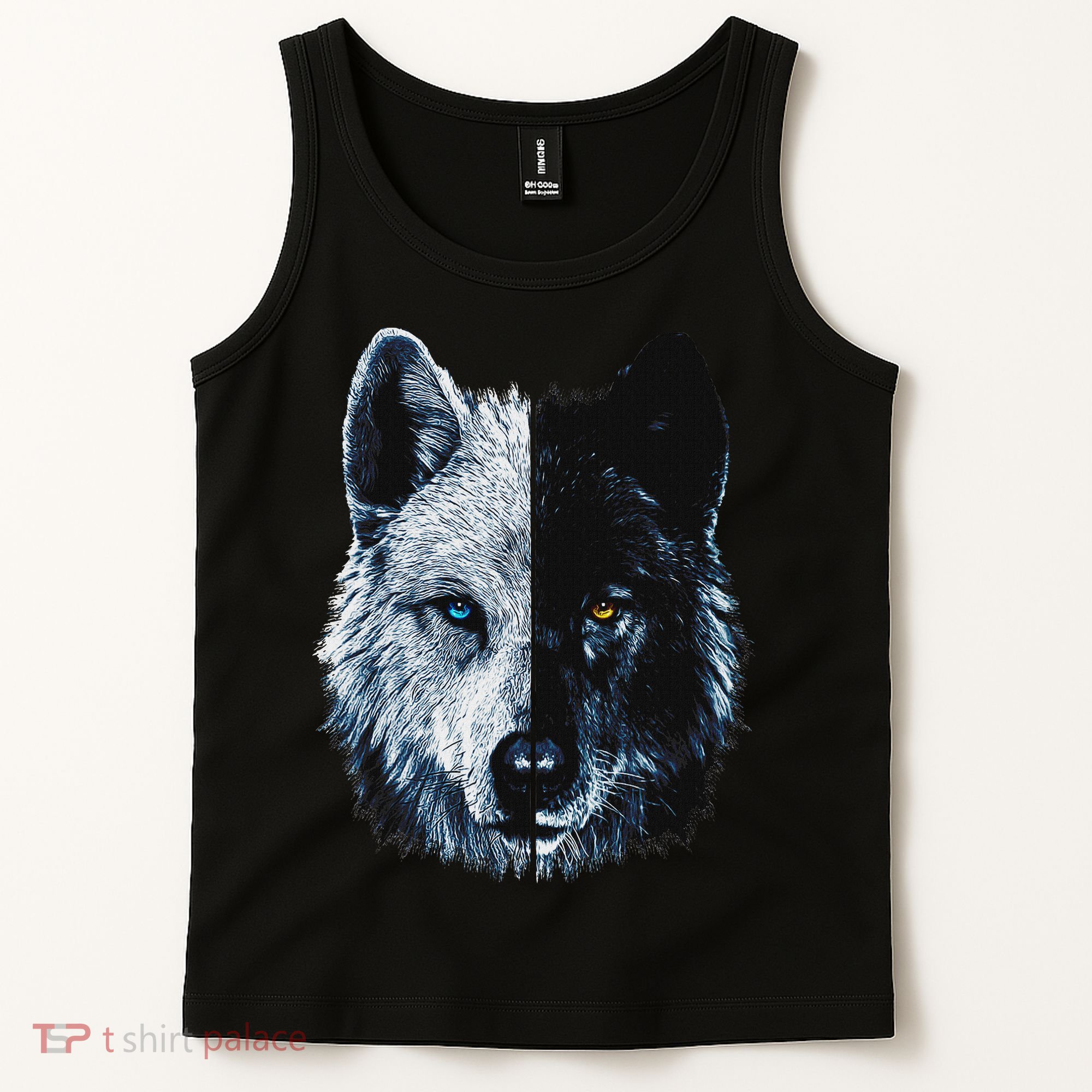 Polar And Black Two Face Wolf Split Face Magical Wolves Tank Top