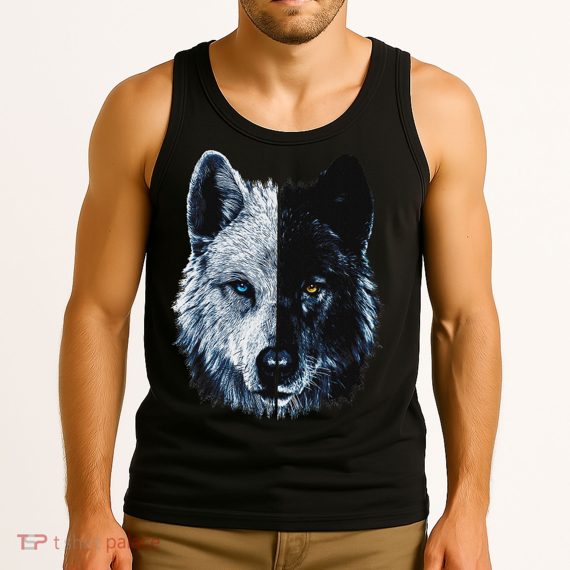 Polar And Black Two Face Wolf Split Face Magical Wolves Tank Top