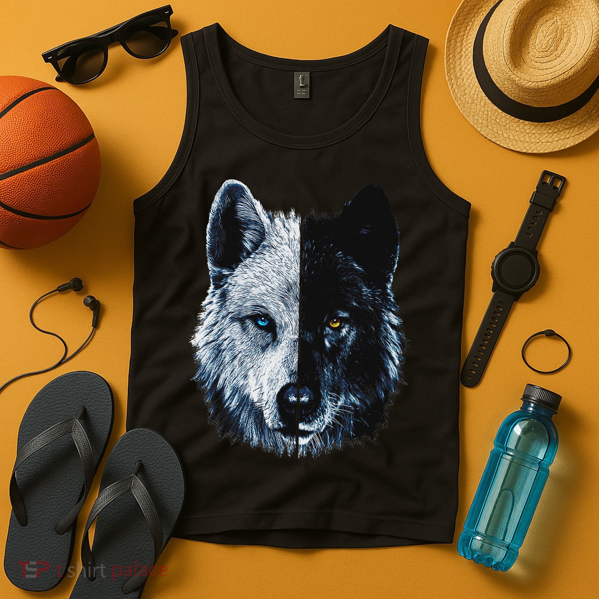 Polar And Black Two Face Wolf Split Face Magical Wolves Tank Top