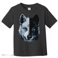 Polar And Black Two Face Wolf Split Face Magical Wolves Toddler T-Shirt thumb 0
