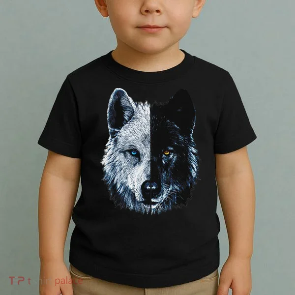 Polar And Black Two Face Wolf Split Face Magical Wolves Toddler T-Shirt