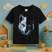 Polar And Black Two Face Wolf Split Face Magical Wolves Toddler T-Shirt thumb 3
