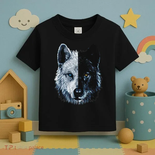 Polar And Black Two Face Wolf Split Face Magical Wolves Toddler T-Shirt