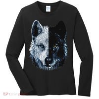 Polar And Black Two Face Wolf Split Face Magical Wolves Women's Long Sleeve Shirt thumb 0