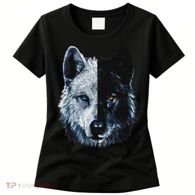 Polar And Black Two Face Wolf Split Face Magical Wolves Women's T-Shirt