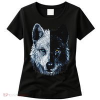 Polar And Black Two Face Wolf Split Face Magical Wolves Women's T-Shirt thumb 0