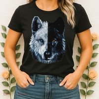 Polar And Black Two Face Wolf Split Face Magical Wolves Women's T-Shirt thumb 2