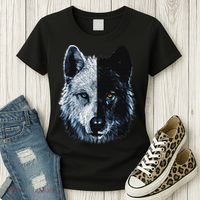 Polar And Black Two Face Wolf Split Face Magical Wolves Women's T-Shirt thumb 3