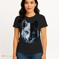 Polar And Black Two Face Wolf Split Face Magical Wolves Women's T-Shirt thumb 4