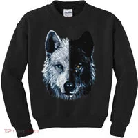 Polar And Black Two Face Wolf Split Face Magical Wolves Kids Sweatshirt thumb 0