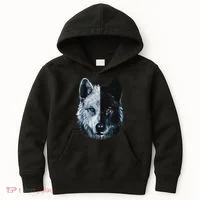 Polar And Black Two Face Wolf Split Face Magical Wolves Kids Hoodie thumb 0