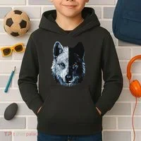 Polar And Black Two Face Wolf Split Face Magical Wolves Kids Hoodie thumb 2