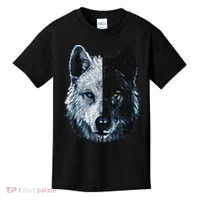 Polar And Black Two Face Wolf Split Face Magical Wolves Kids T-Shirt thumb 0