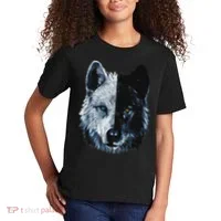 Polar And Black Two Face Wolf Split Face Magical Wolves Kids T-Shirt thumb 2