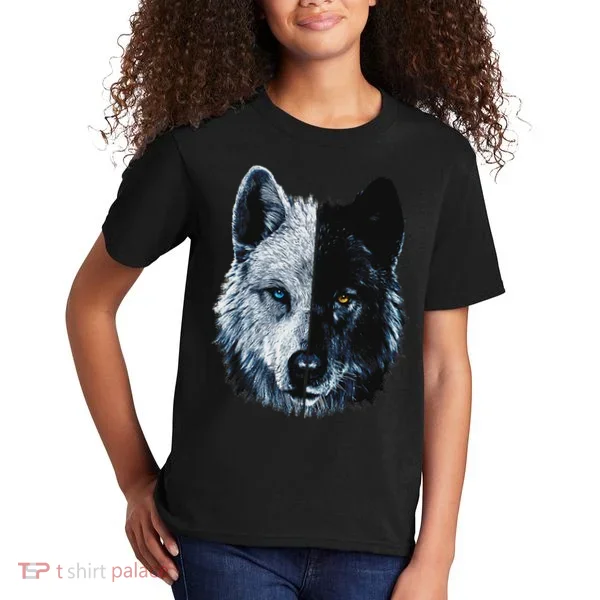 Polar And Black Two Face Wolf Split Face Magical Wolves Kids T-Shirt