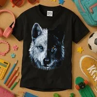 Polar And Black Two Face Wolf Split Face Magical Wolves Kids T-Shirt thumb 3