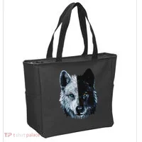Polar And Black Two Face Wolf Split Face Magical Wolves Tote Bag thumb 2