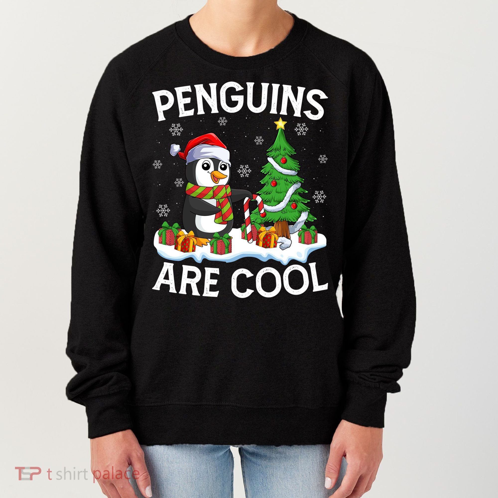 Penguins Are Cool Xmas Tree Lights Santa Penguin Christmas Gift Women's Sweatshirt