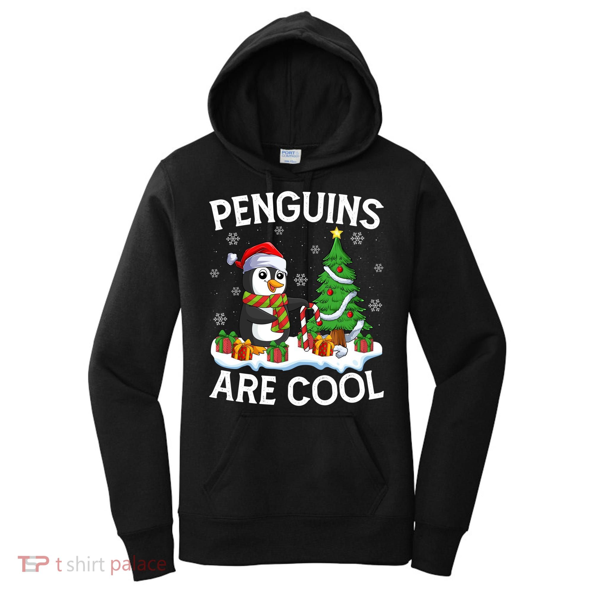 Penguins Are Cool Xmas Tree Lights Santa Penguin Christmas Gift Women's Hoodie