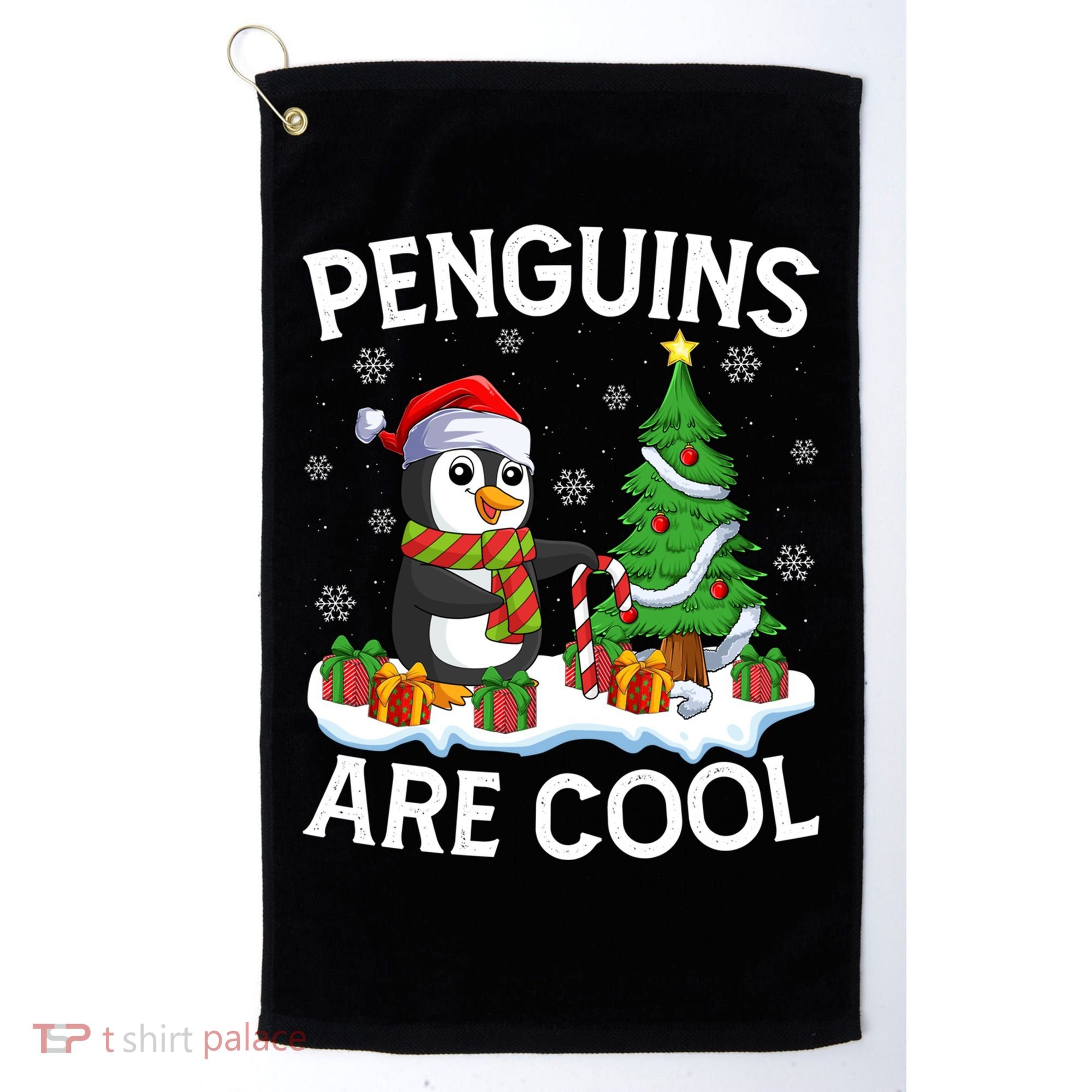 Penguins Are Cool Xmas Tree Lights Santa Penguin Christmas Gift Golf Towel