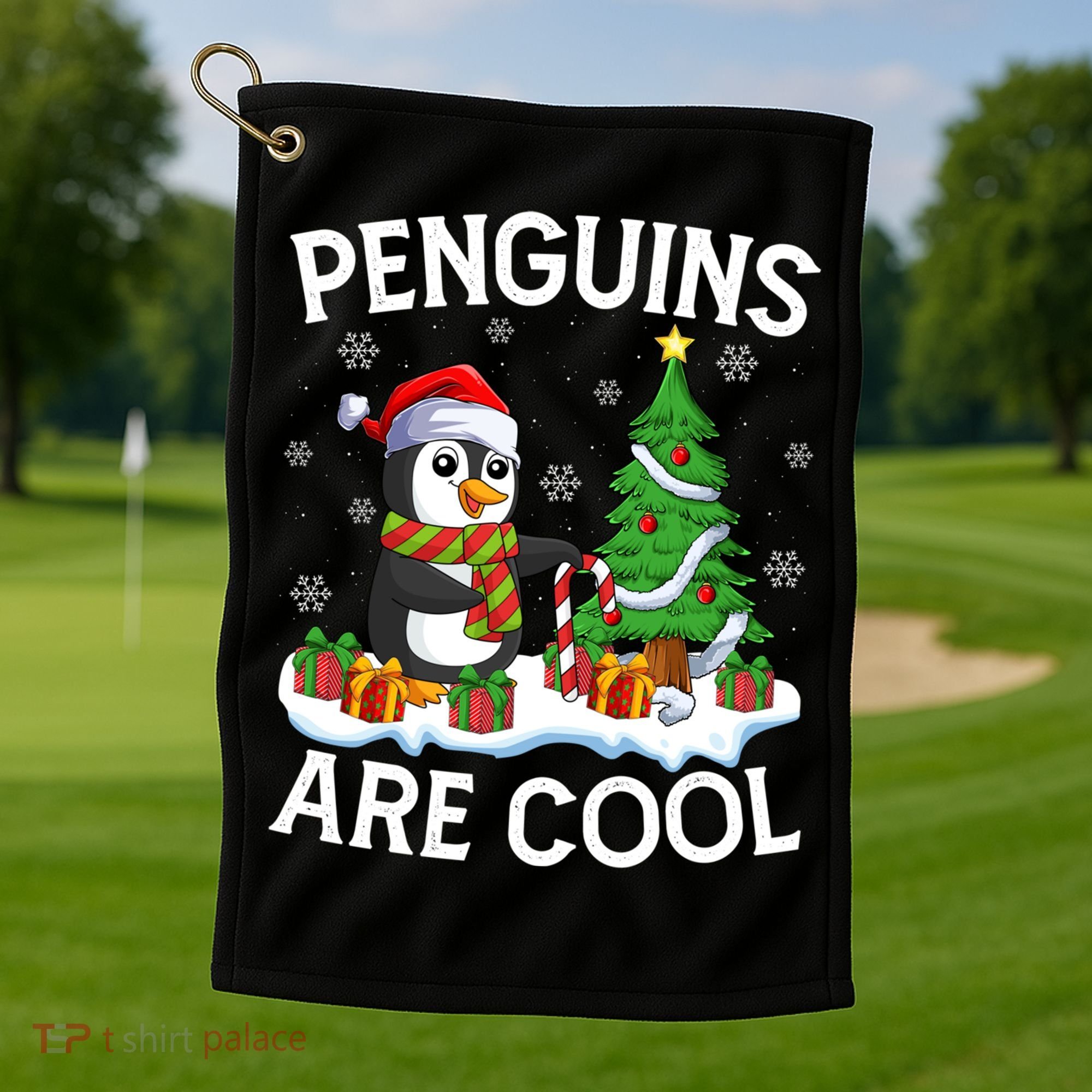 Penguins Are Cool Xmas Tree Lights Santa Penguin Christmas Gift Golf Towel