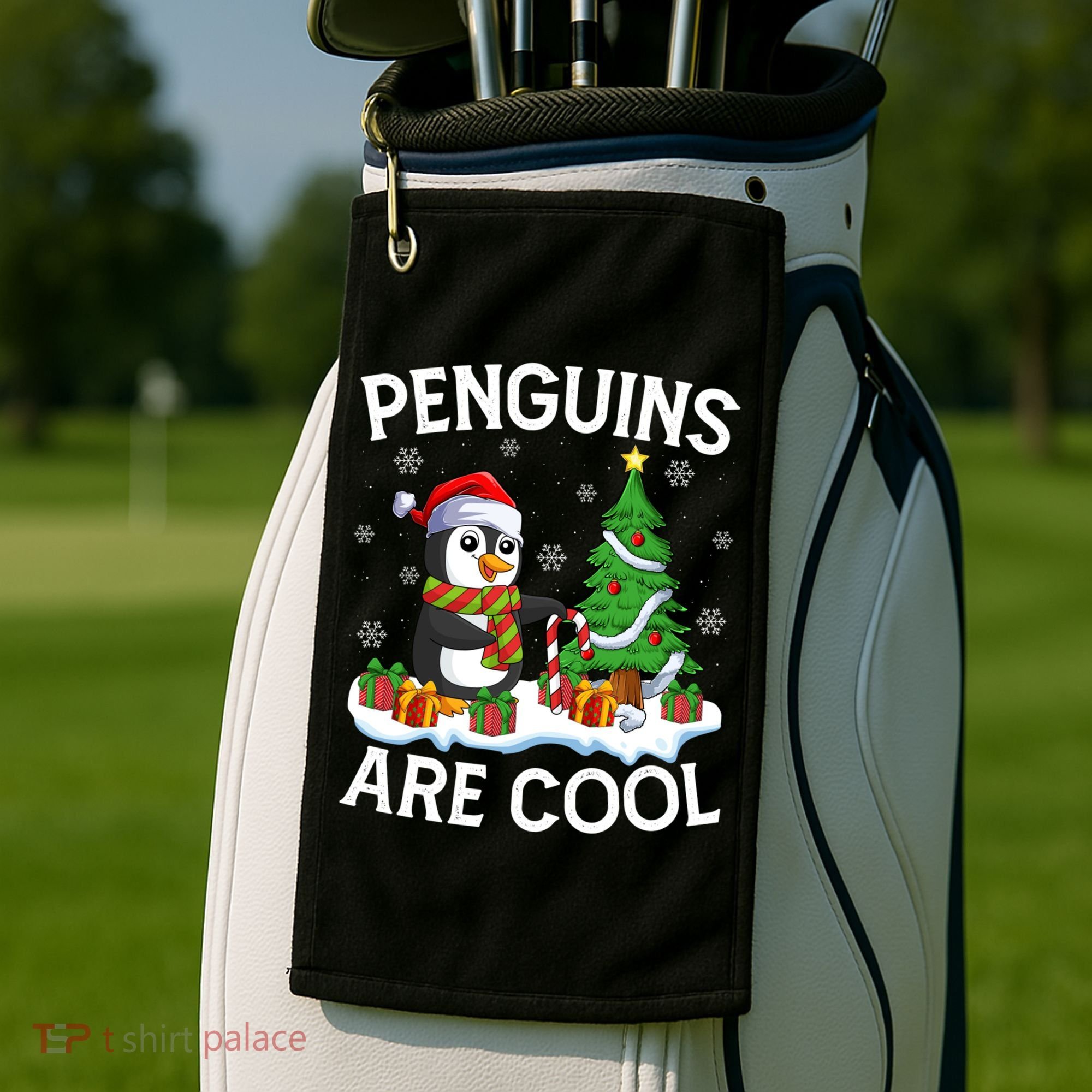 Penguins Are Cool Xmas Tree Lights Santa Penguin Christmas Gift Golf Towel