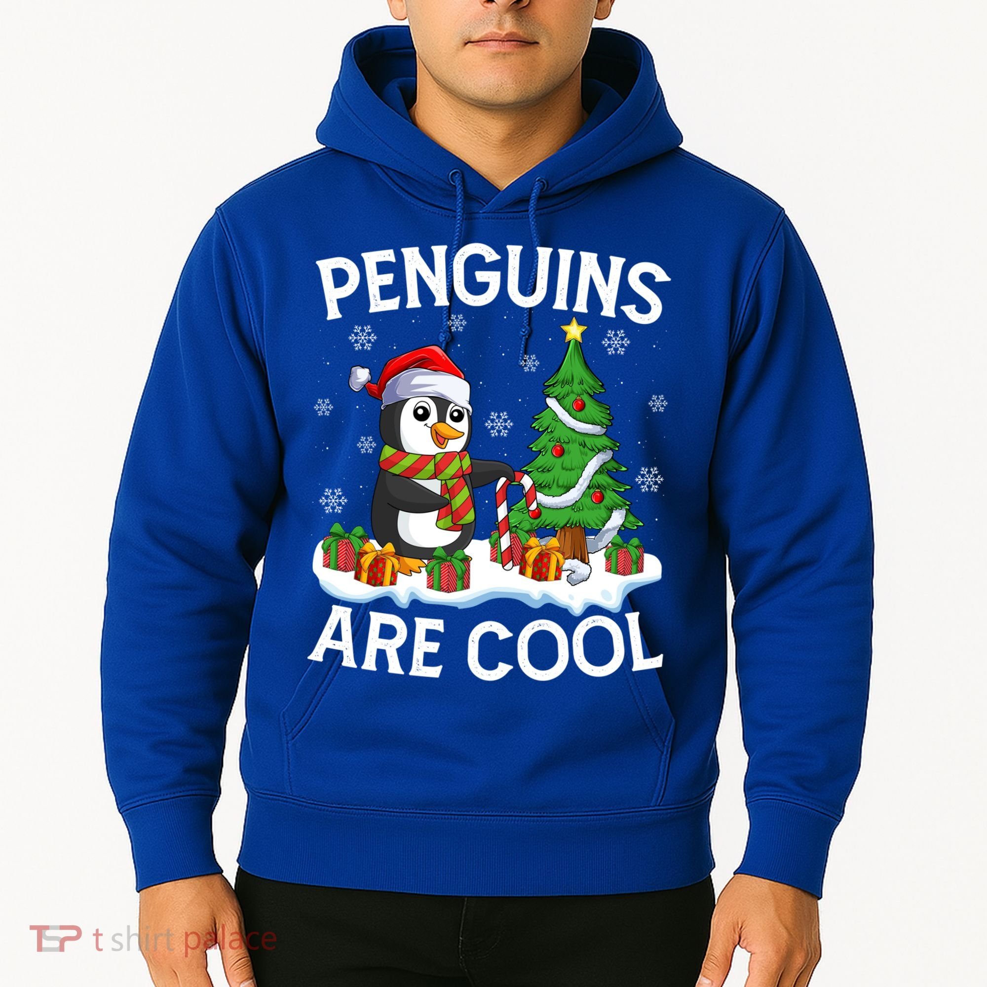Penguins Are Cool Xmas Tree Lights Santa Penguin Christmas Gift Hoodie