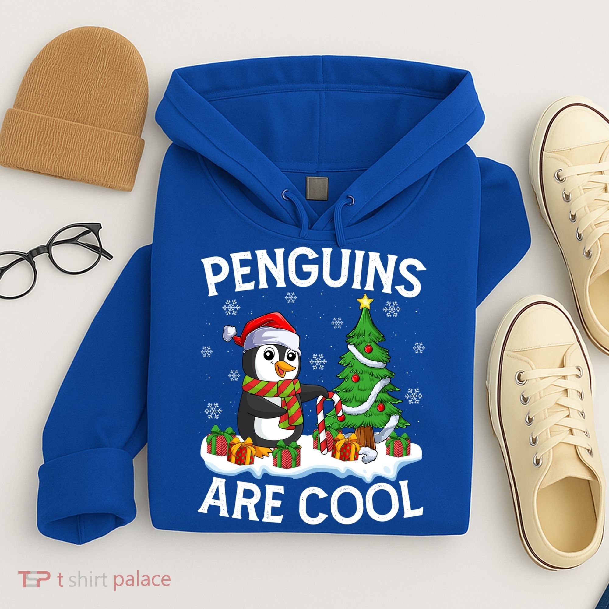 Penguins Are Cool Xmas Tree Lights Santa Penguin Christmas Gift Hoodie