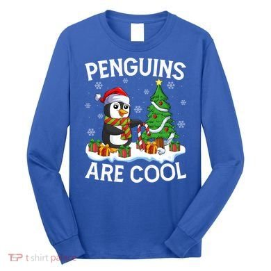 Penguins Are Cool Xmas Tree Lights Santa Penguin Christmas Gift Long Sleeve Shirt