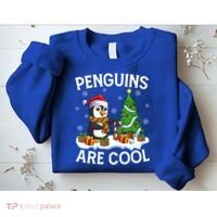 Penguins Are Cool Xmas Tree Lights Santa Penguin Christmas Gift Sweatshirt thumb 2
