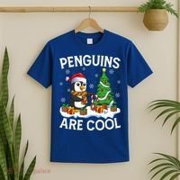 Penguins Are Cool Xmas Tree Lights Santa Penguin Christmas Gift T-Shirt thumb 2