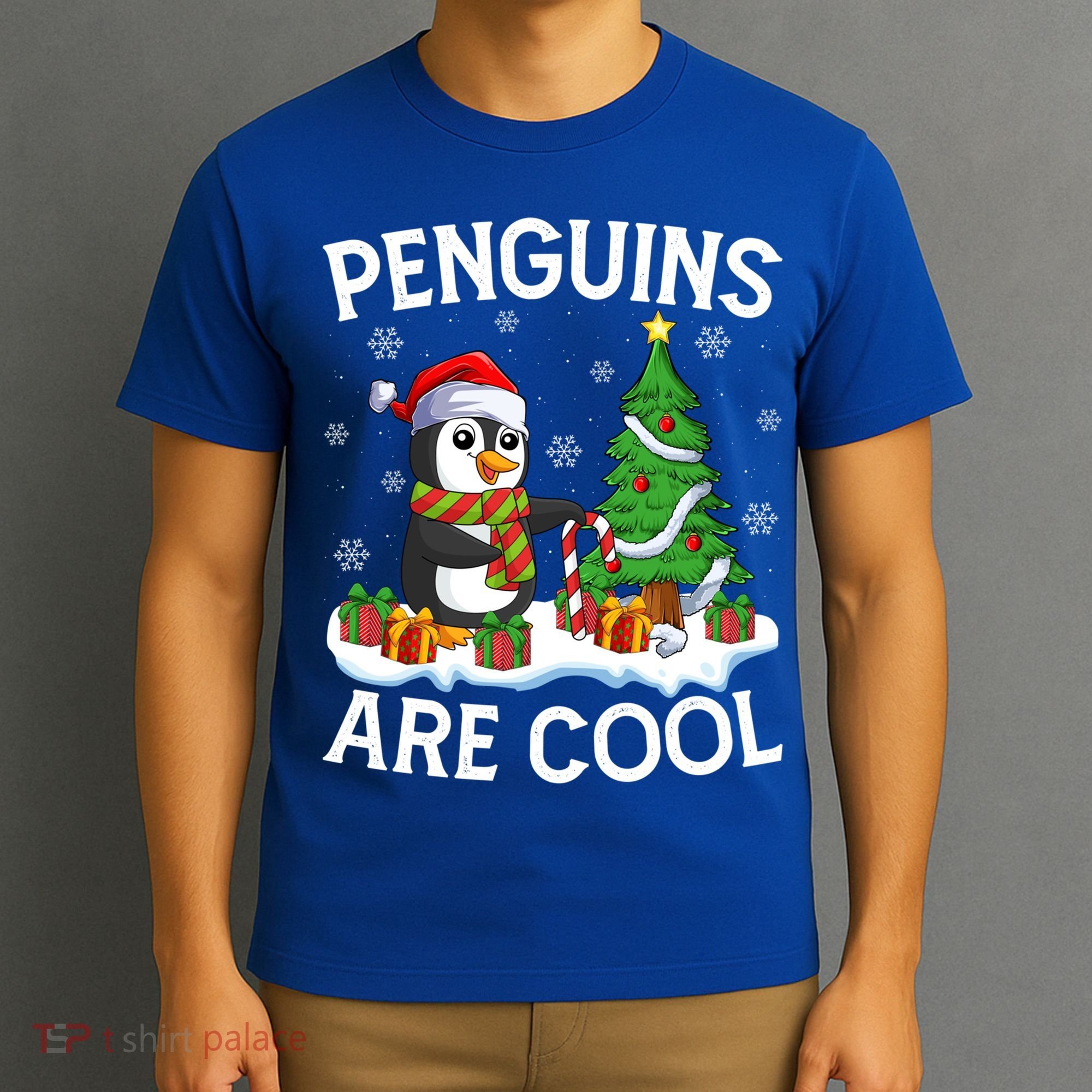 Penguins Are Cool Xmas Tree Lights Santa Penguin Christmas Gift T-Shirt