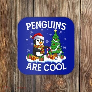 Penguins Are Cool Xmas Tree Lights Santa Penguin Christmas Gift Coaster