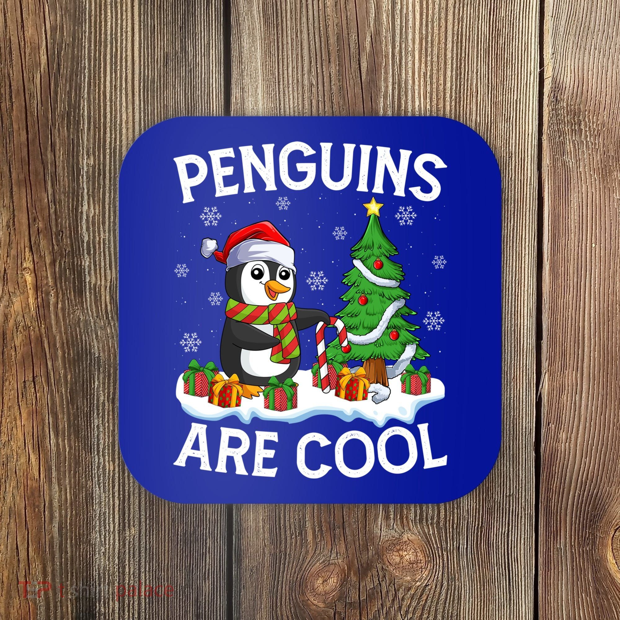 Penguins Are Cool Xmas Tree Lights Santa Penguin Christmas Gift Coaster
