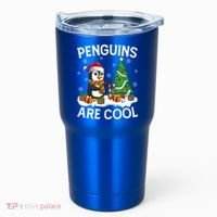 Penguins Are Cool Xmas Tree Lights Santa Penguin Christmas Gift Tumbler thumb 0