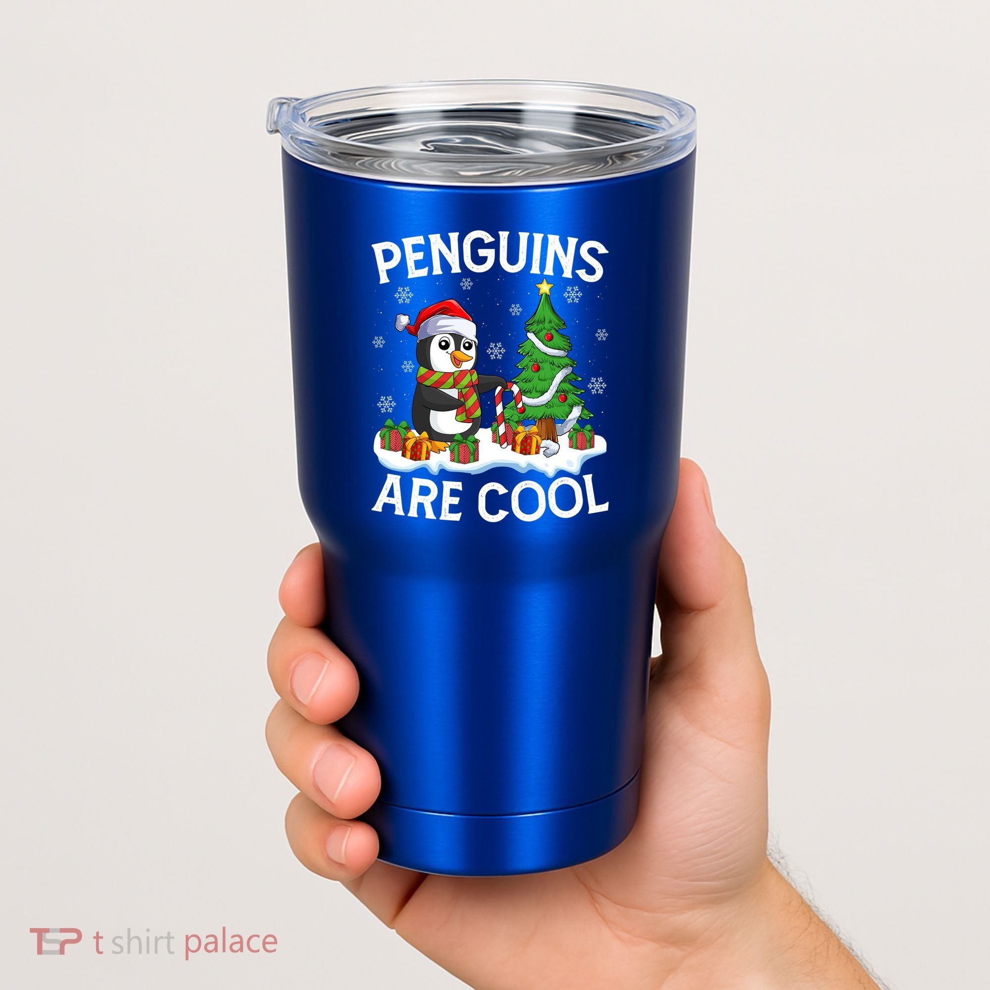 Penguins Are Cool Xmas Tree Lights Santa Penguin Christmas Gift Tumbler
