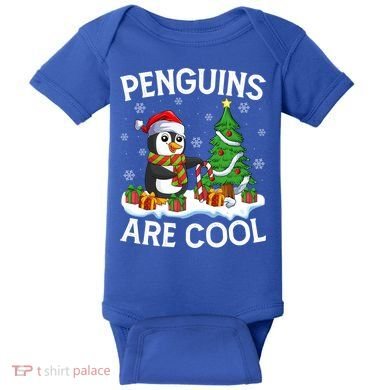 Penguins Are Cool Xmas Tree Lights Santa Penguin Christmas Gift Baby Bodysuit